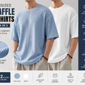 Pack of 2 Men’s Oversized Waffle Knit T-Shirts – Premium Comfort Collection