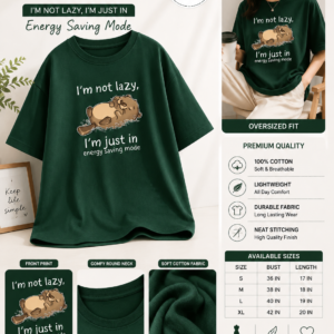 Women’s Oversized Cotton Graphic T-Shirt – Energy Saving Mode Edition