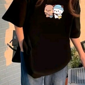 Women’s Oversized Graphic Cotton T-Shirt – Cute Bear Print New Edition